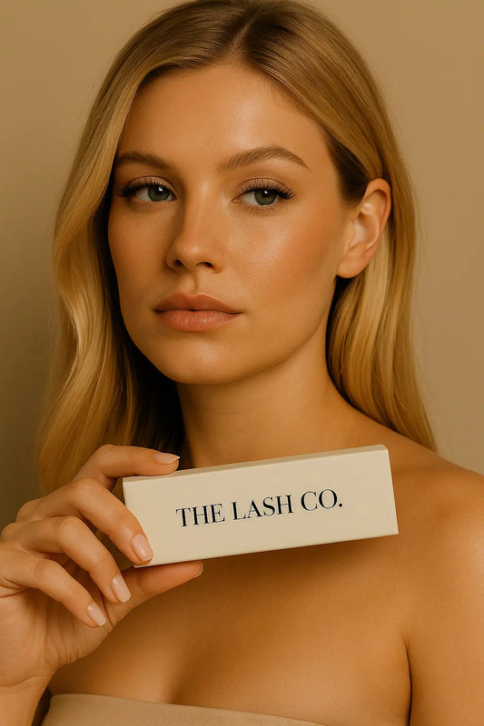 Model holding the lash co box